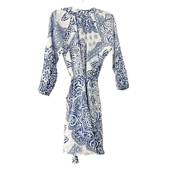 ZARA Belted Long Sleeve Mini Shirt Dress •L• Blue & White Flora Blogger Fave - Picture 4 of 10